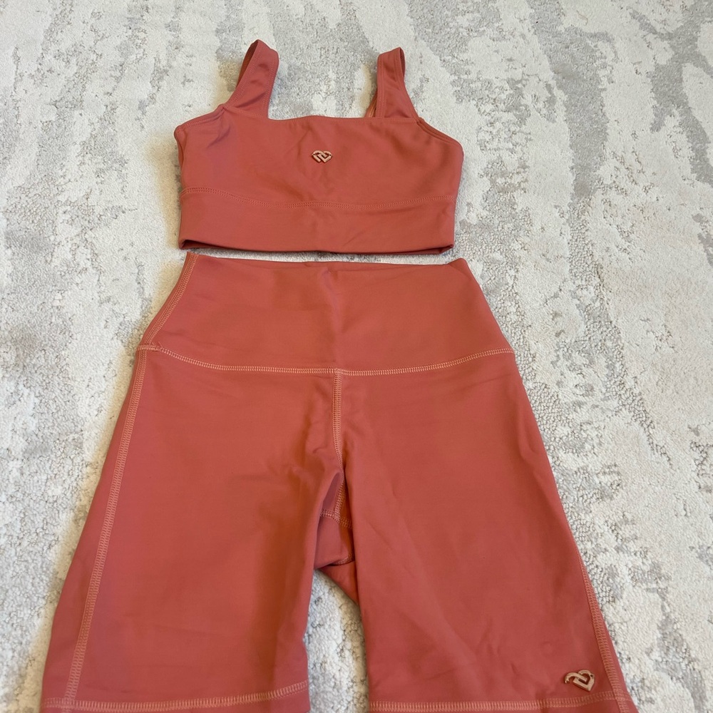 Coral Sports Bra and Shorts Set